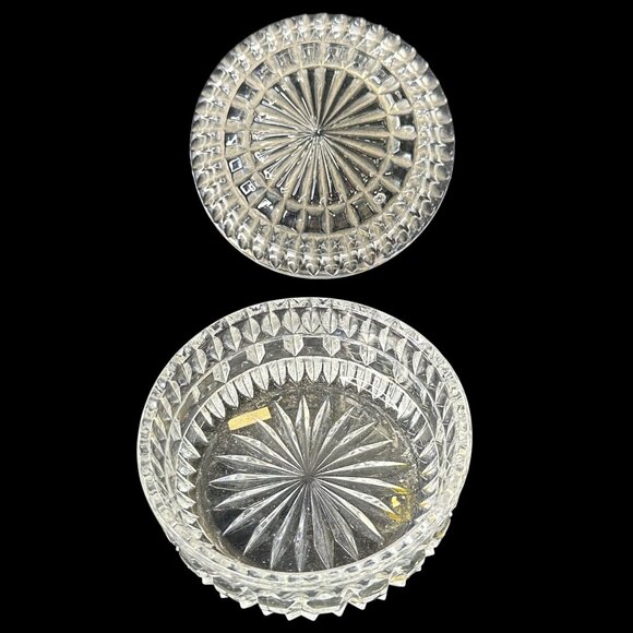 VTG Unbranded 24% lead crystal 4 inch round clear covered trinket dish box - Picture 3 of 7